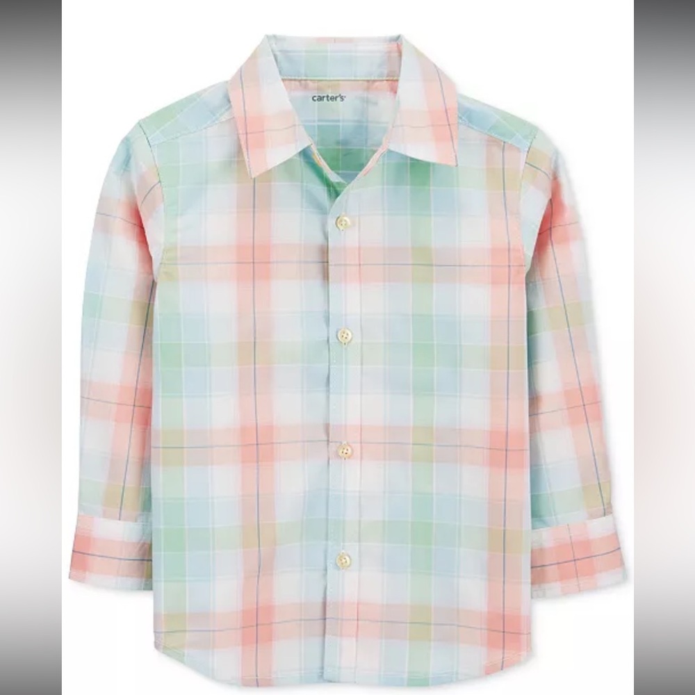 Carters Toddlers Button Down Long Sleeve Shirt Pastel 2T